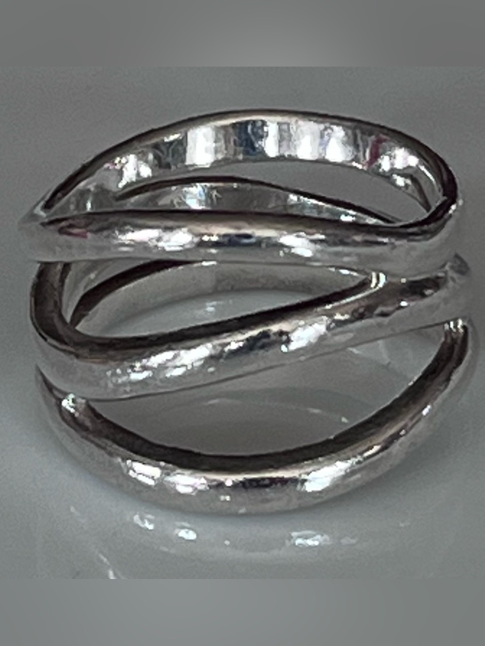 Sterling Silver 925 Wavy Twisted Open 3-Row Band Ring — 7.5
